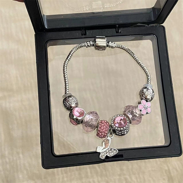 Wholesale Women's Beaded Bracelet With Flower Pattern Mixed Material Electroplated
