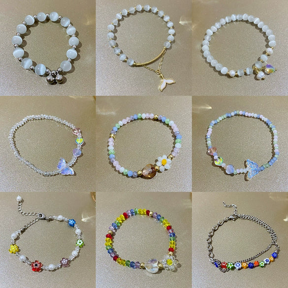 Wholesale Women's Beaded Crystal Copper Bracelet With Geometric Pattern And Electroplating Treatment