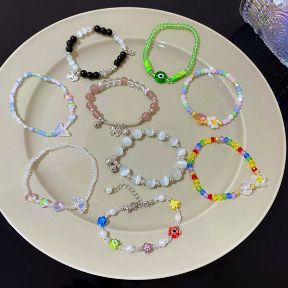 Wholesale Women's Beaded Crystal Copper Bracelet With Geometric Pattern And Electroplating Treatment