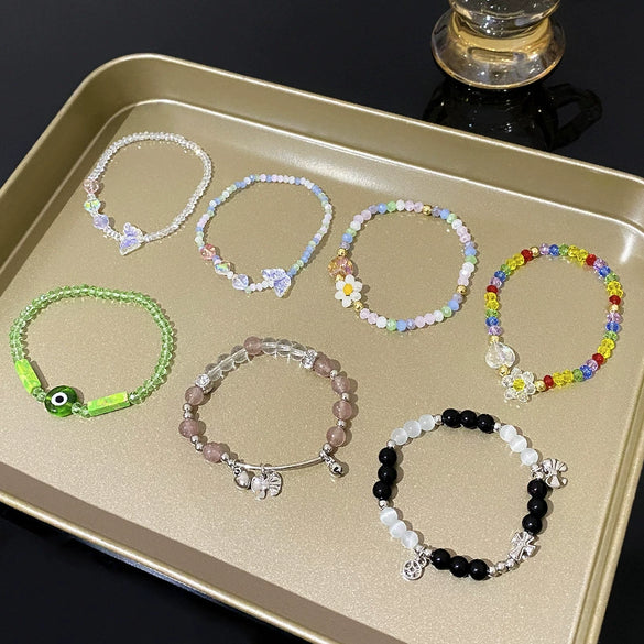 Wholesale Women's Beaded Crystal Copper Bracelet With Geometric Pattern And Electroplating Treatment