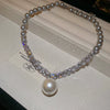 Wholesale Women's Beaded Pendant Necklace With Imitation Pearls And 925 Silver Geometric Handmade Design Simple Light Luxury All Match Collar Chain