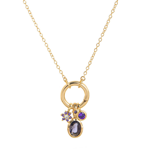 Wholesale Women's Birthstone Pendant Necklace Copper Goldplated Geometric Style Electroplating