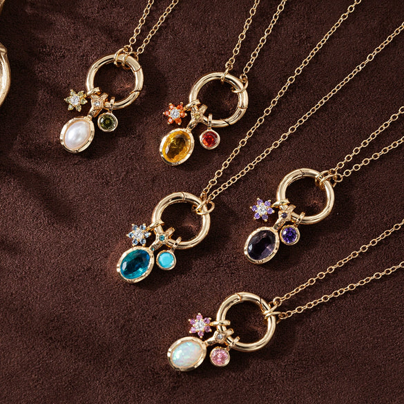 Wholesale Women's Birthstone Pendant Necklace Copper Goldplated Geometric Style Electroplating