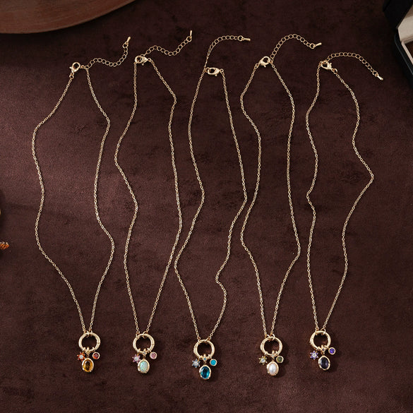 Wholesale Women's Birthstone Pendant Necklace Copper Goldplated Geometric Style