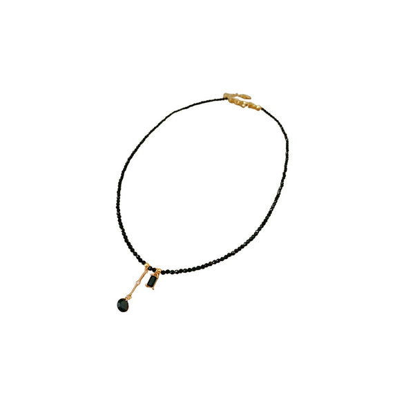 Wholesale Women's Black Crystal And 925 Silver Geometric Handmade Clavicle Necklace