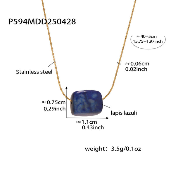Wholesale Women's Blue Turquoise Geometric Square Pendant 316L Stainless Steel 18K Gold Plated Clavicle Necklace Chain
