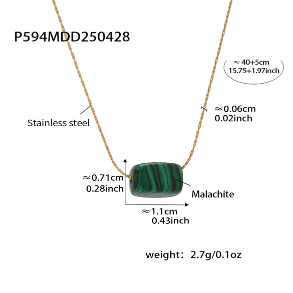 Wholesale Women's Blue Turquoise Geometric Square Pendant 316L Stainless Steel 18K Gold Plated Clavicle Necklace Chain