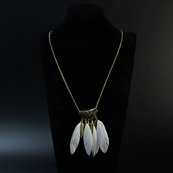 Wholesale Women's Bohemian Creative Feather Tassel Necklace With Geometric Style And Water Wave Chain