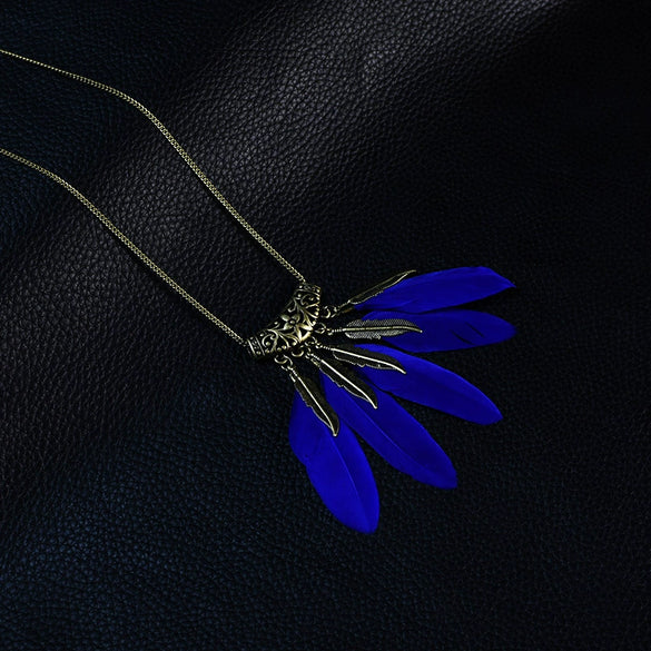 Wholesale Women's Bohemian Creative Feather Tassel Necklace With Geometric Style And Water Wave Chain