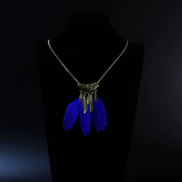 Wholesale Women's Bohemian Creative Feather Tassel Necklace With Geometric Style And Water Wave Chain