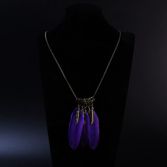 Wholesale Women's Bohemian Creative Feather Tassel Necklace With Geometric Style And Water Wave Chain