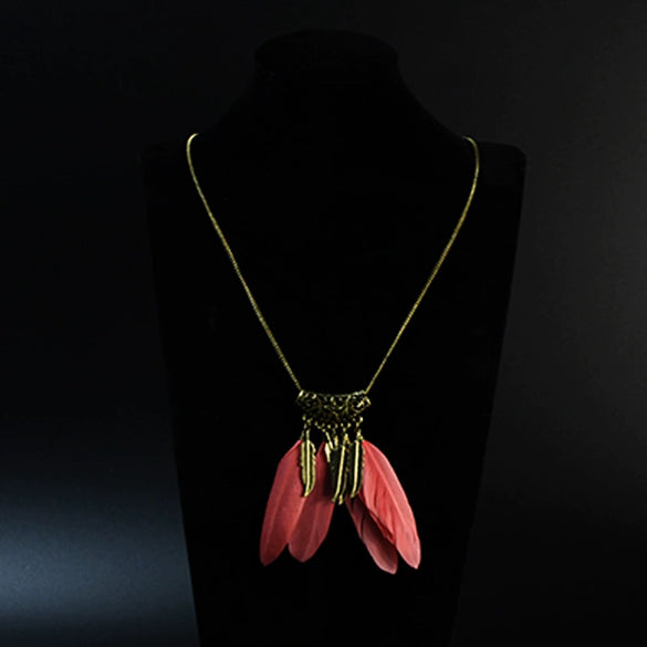 Wholesale Women's Bohemian Creative Feather Tassel Necklace With Geometric Style And Water Wave Chain