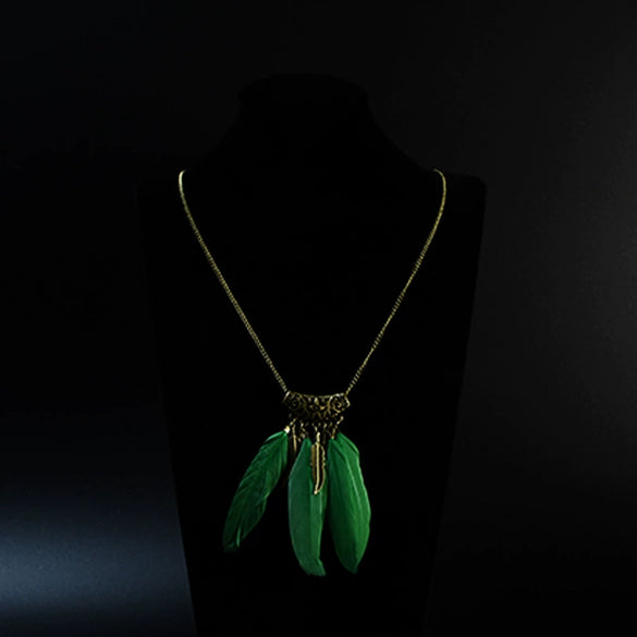 Wholesale Women's Bohemian Creative Feather Tassel Necklace With Geometric Style And Water Wave Chain