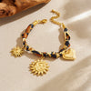 Wholesale Women's Bohemian Minimalist Heart Shape Leopard Print Stainless Steel Goldplated Bracelet With Love Pendant