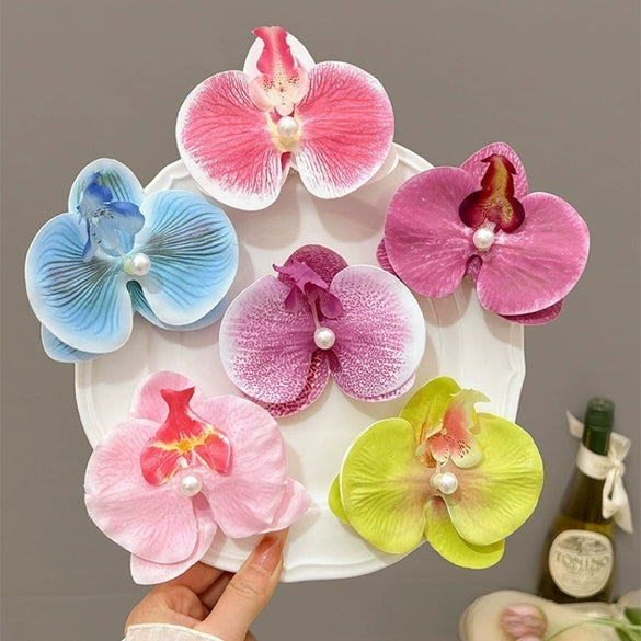 Wholesale Women's Bohemian Style Cloth Handmade Phalaenopsis Flower Duckbill Clip Hair Accessories