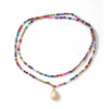 Wholesale Women's Bohemian Style Color Beads Necklace With Colorful Shell Pendant And Rice Bead Chain Geometric Pattern