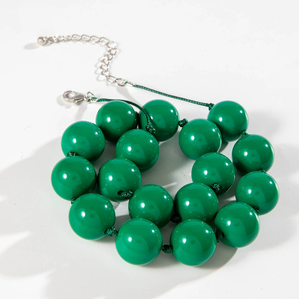 Wholesale Women's Bohemian Style Colorful Large Bead Single Layer Exaggerated Personality Beaded Necklace With Acrylic And Mixed Materials And Geometric Pattern