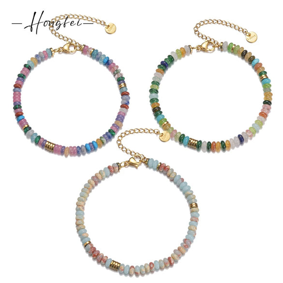 Wholesale Women's Bohemian Style Geometric Titanium Steel Beaded Electroplated Bracelet