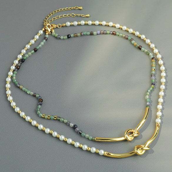 Wholesale Women's Bohemian Style Natural Stone Glass Beaded Necklace With Geometric Pattern Handmade From Agate Copper