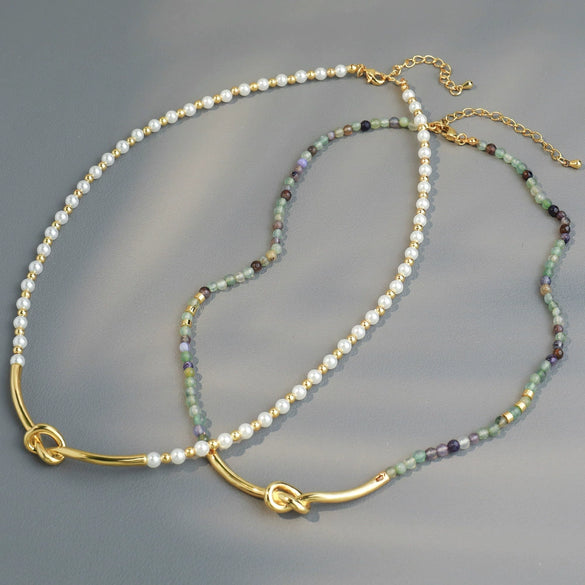 Wholesale Women's Bohemian Style Natural Stone Glass Beaded Necklace With Geometric Pattern Handmade From Agate Copper