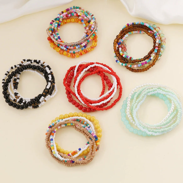 Wholesale Women's Bohemian Style Rice Bead Bracelet Set With Heart Pattern