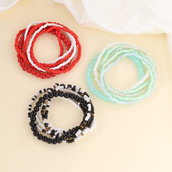 Wholesale Women's Bohemian Style Rice Bead Bracelet Set With Heart Pattern