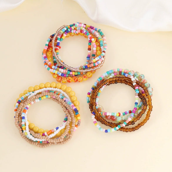 Wholesale Women's Bohemian Style Rice Bead Bracelet Set With Heart Pattern