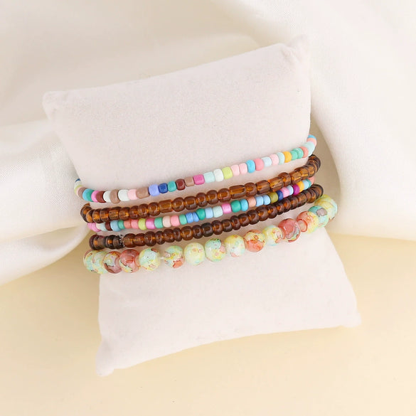 Wholesale Women's Bohemian Style Rice Bead Bracelet Set With Heart Pattern