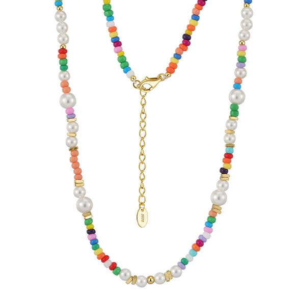 Wholesale Women's Bohemian Style 925 Sterling Silver Geometric Beads Clavicle Chain Necklace With Electroplating