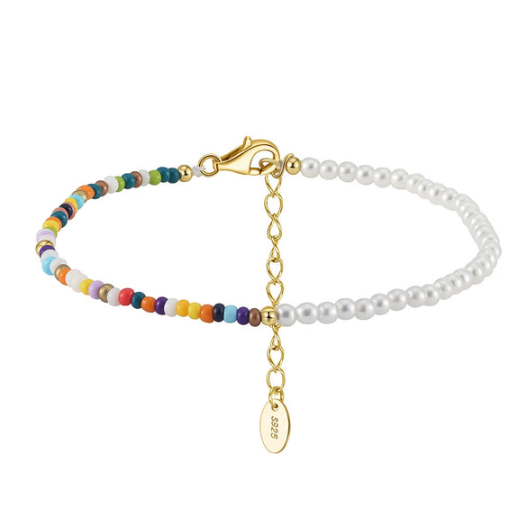 Wholesale Women's Bohemian Style 925 Sterling Silver Geometric Beads Clavicle Chain Necklace With Electroplating