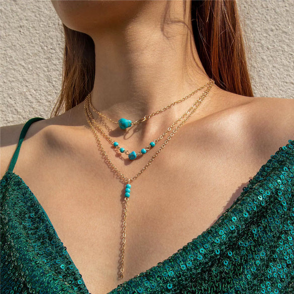 Wholesale Women's Bohemian Style Vintage Turquoise Flower Turtle Shell Alloy Resin Necklace Electroplated