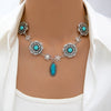 Wholesale Women's Bohemian Style Vintage Turquoise Flower Turtle Shell Alloy Resin Necklace Electroplated