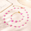 Wholesale Women's Boho Style Pink Natural Stone 316L Stainless Steel Handmade Collarbone Necklace Bracelet