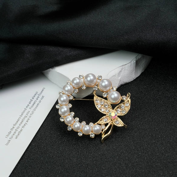 Wholesale Women's Bow Pearl Brooch Zinc Alloy Electroplated Clothing Accessory