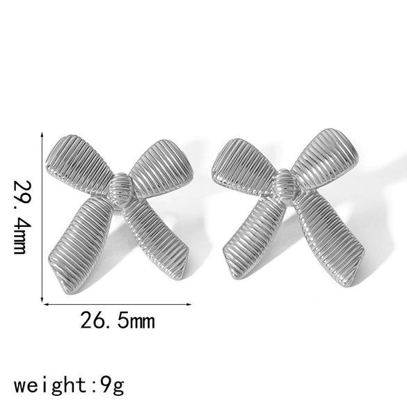 Wholesale Women's Bow Tie Pattern Stainless Steel Earrings With Pvd Furnace Vacuum Real Gold Plating