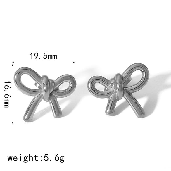 Wholesale Women's Bow Tie Pattern Stainless Steel Earrings With Pvd Furnace Vacuum Real Gold Plating