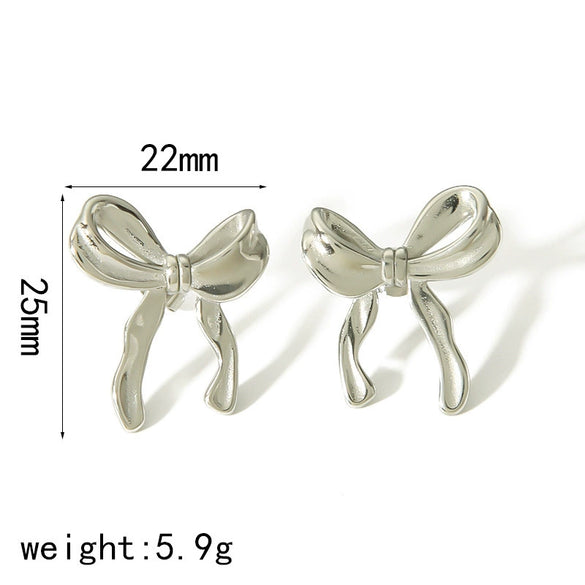 Wholesale Women's Bow Tie Pattern Stainless Steel Earrings With Pvd Furnace Vacuum Real Gold Plating