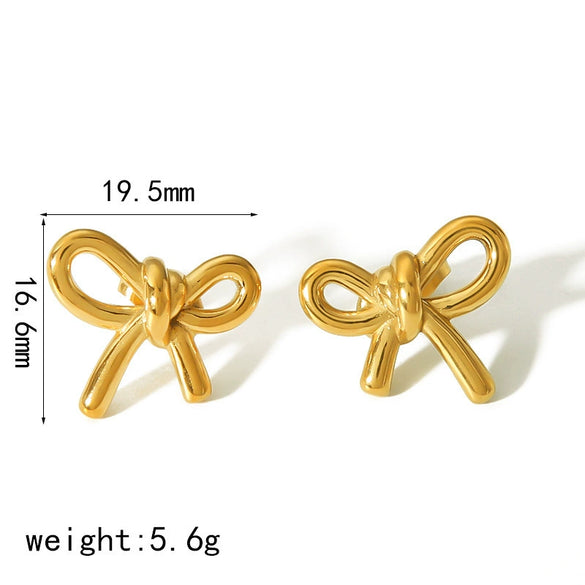 Wholesale Women's Bow Tie Pattern Stainless Steel Earrings With Pvd Furnace Vacuum Real Gold Plating