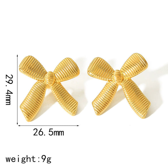 Wholesale Women's Bow Tie Pattern Stainless Steel Earrings With Pvd Furnace Vacuum Real Gold Plating