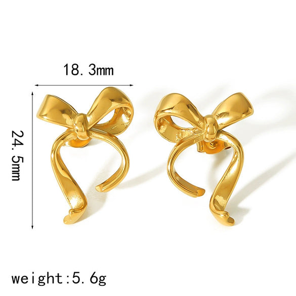 Wholesale Women's Bow Tie Pattern Stainless Steel Earrings With Pvd Furnace Vacuum Real Gold Plating