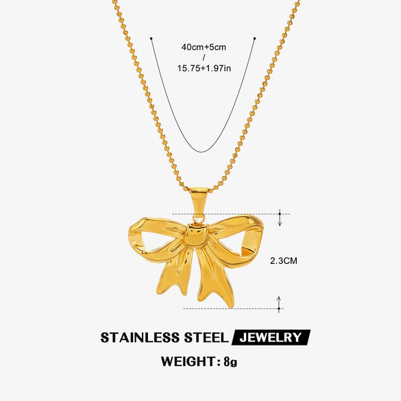 Wholesale Women's Bow Tie Pattern Titanium Steel And Stainless Steel O Chain Clavicle Necklace With Electroplating