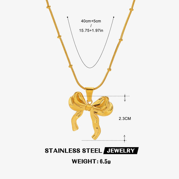 Wholesale Women's Bow Tie Pattern Titanium Steel And Stainless Steel O Chain Clavicle Necklace With Electroplating