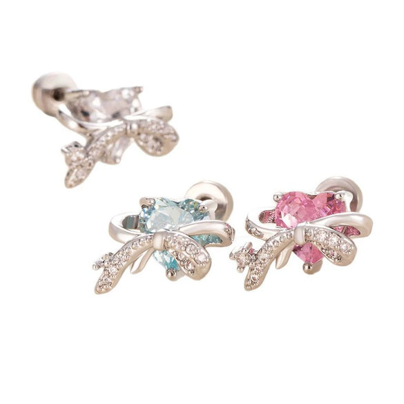 Wholesale Women's Bowknot Copper Titanium Steel Ear Nail Earrings With Diamond Design