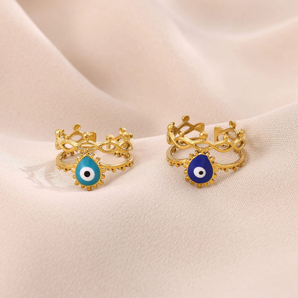 Wholesale Women's Brass Electroplated Devil's Eye Heart Eye Open Bracelet Ring