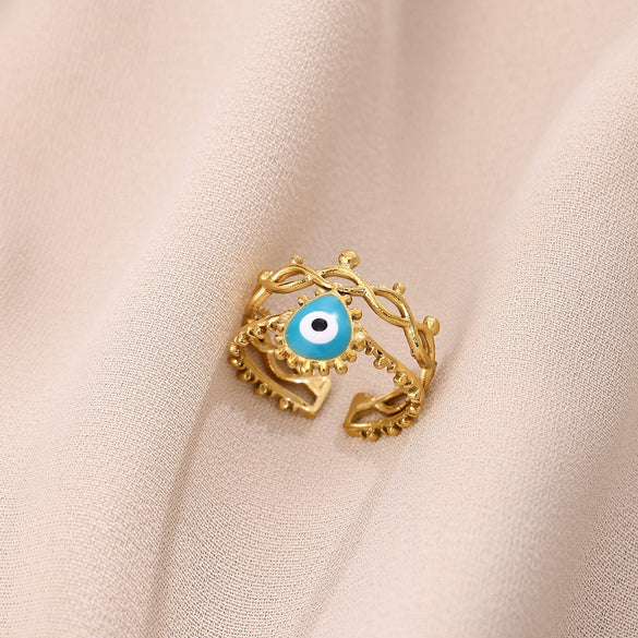 Wholesale Women's Brass Electroplated Devil's Eye Heart Eye Open Bracelet Ring