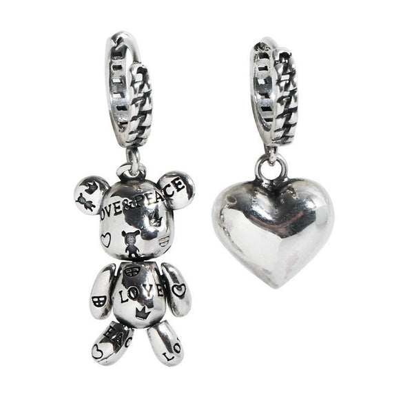 Wholesale Women's Brass Heart Shaped Asymmetric Bear Love Earrings Light Luxury Cold Style