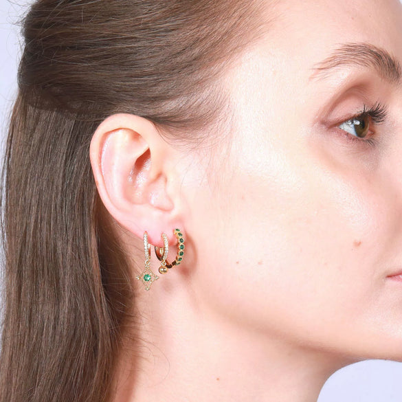 Wholesale Women's Brass Lace Green Zircon Geometric Earrings Gold Plated