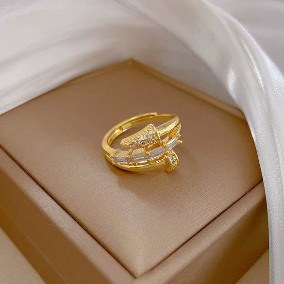 Wholesale Women's Brass Ring With The Crown Pattern And Real Gold Plating Microinlaid Light Luxury Cold Style