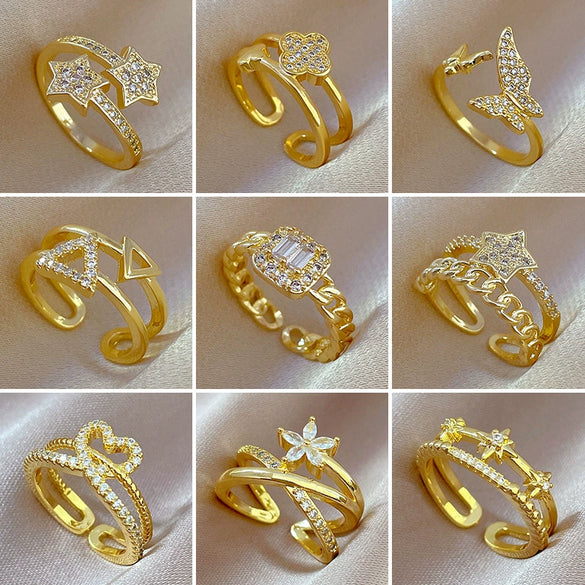 Wholesale Women's Brass Ring With The Crown Pattern Real Gold Electroplated Light Luxury Style