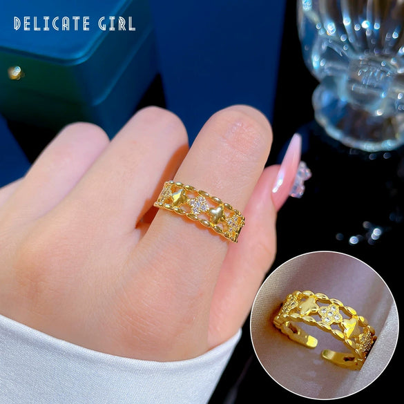 Wholesale Women's Brass Ring With The Crown Pattern Real Gold Electroplated Light Luxury Style